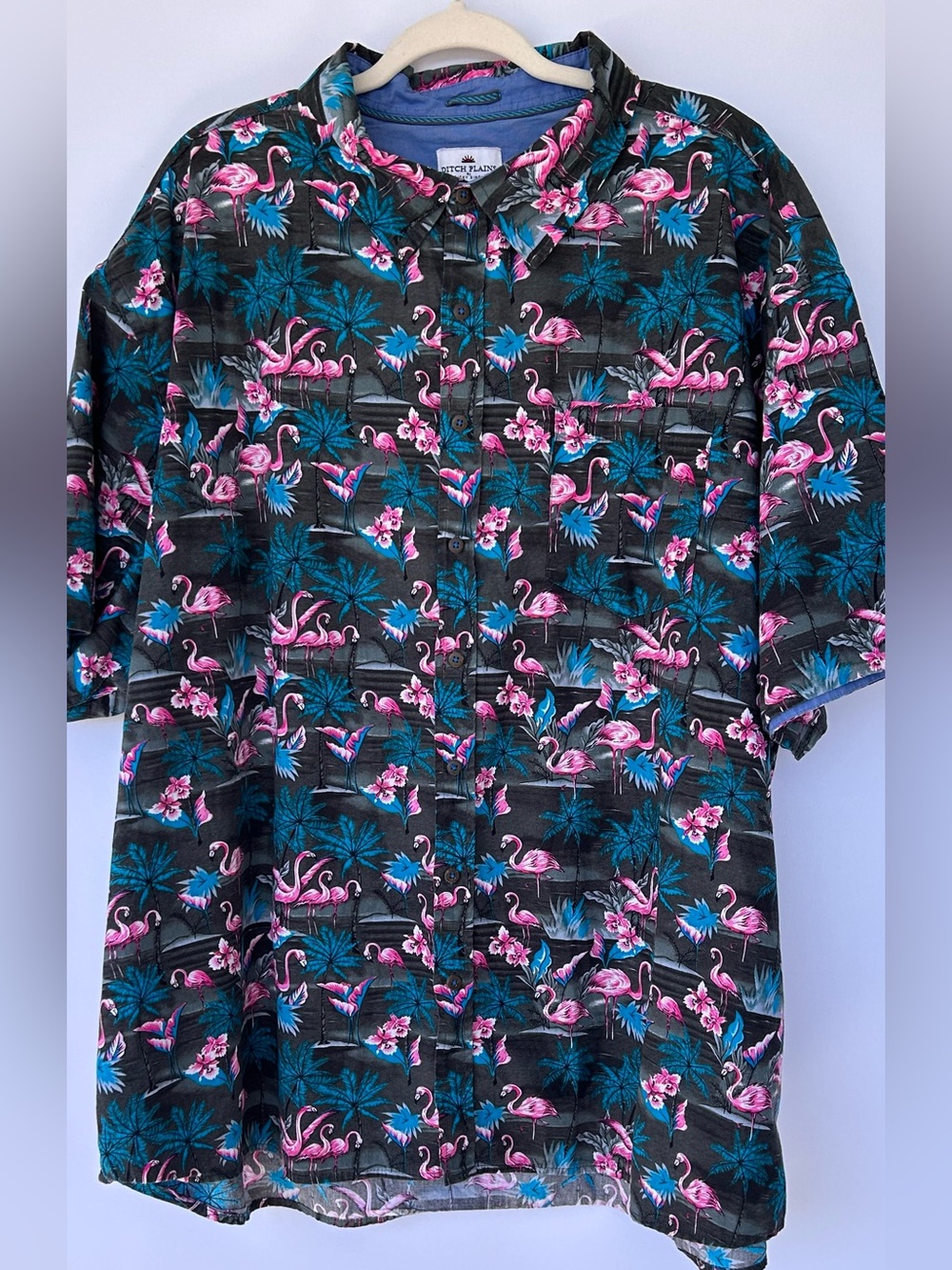 Ditch Plains by Ricky Singh Pink Flamingo Button Up Shirt Short Sleeve Size 4XL